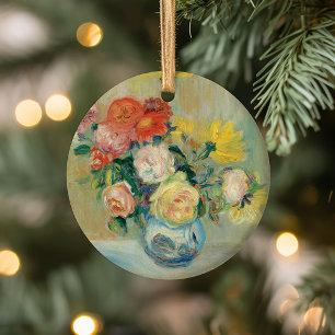 Vase of Roses and Dahlias Renoir Ceramic Ornament