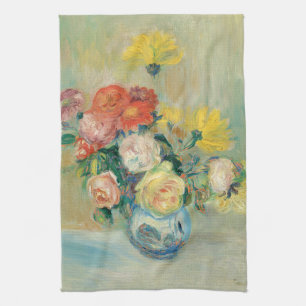 Vase of Roses and Dahlias   Renoir Kitchen Towel