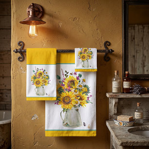 Vase of sunflowers  bath towel set
