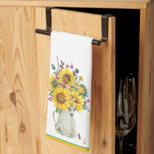 Vase of sunflowers kitchen towel