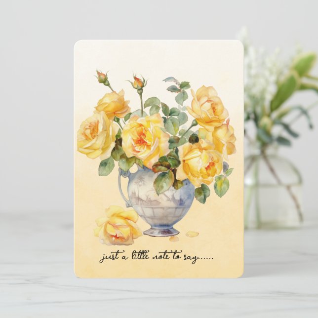 Vase of Yellow Roses Note Card (Standing Front)