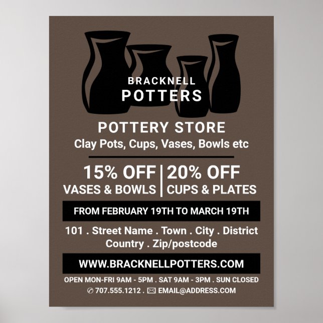 Vase Silhouettes, Pottery Store, Potters Advert Poster (Front)