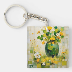 Vase vert de fleurs irlandaises et trèfles