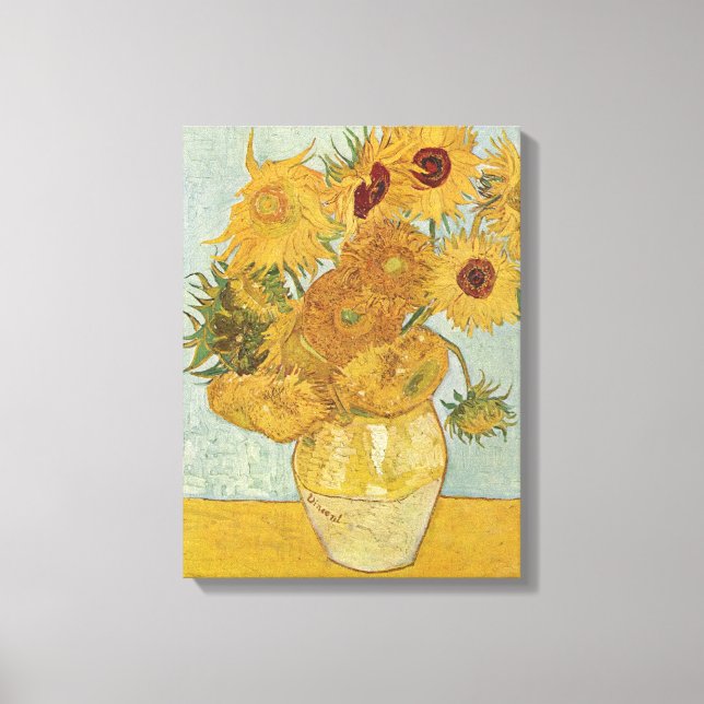 Vase with 12 Sunflowers - Vincent Van Gogh (1888) Canvas Print (Front)