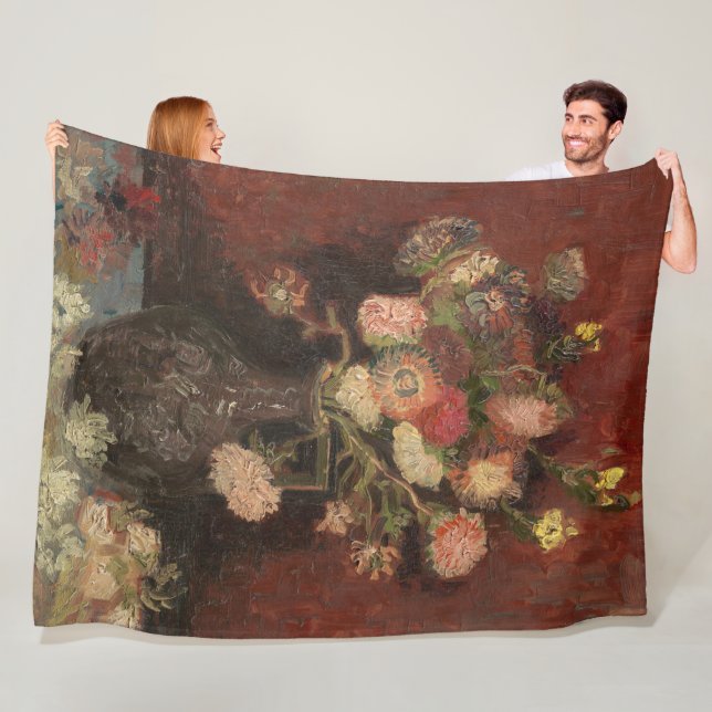 Vase with Chinese asters and gladioli van Gogh Fleece Blanket (In Situ)