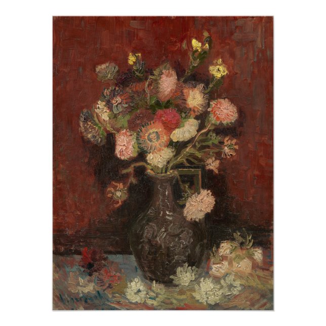 Vase with Chinese asters and gladioli van Gogh Poster (Front)