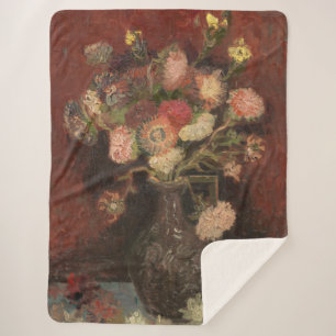 Vase with Chinese asters and gladioli van Gogh Sherpa Blanket