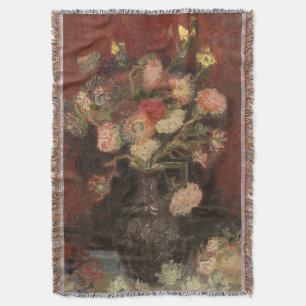 Vase with Chinese asters and gladioli van Gogh Throw Blanket