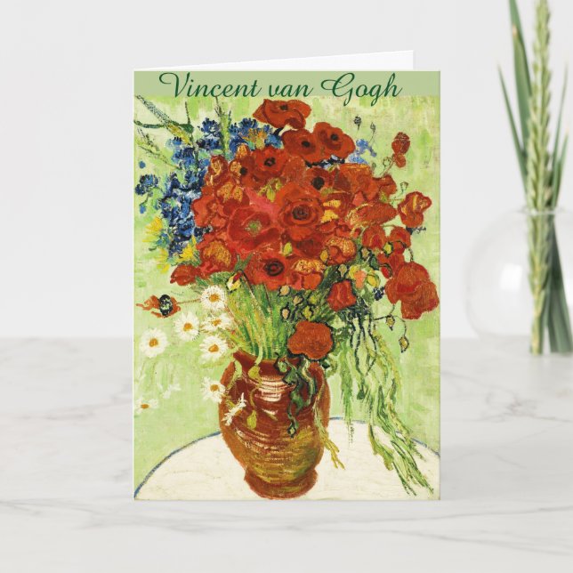 Vase with Cornflowers and Poppies Greeting Card (Front)