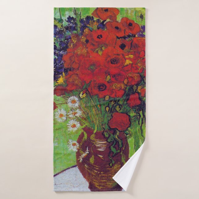 Vase with Cornflowers and Poppies, Van Gogh Bath Towel (Bath Towel)