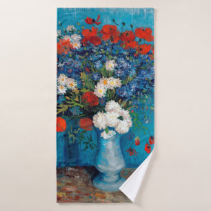 Vase with Cornflowers and Poppies, Van Gogh Bath Towel