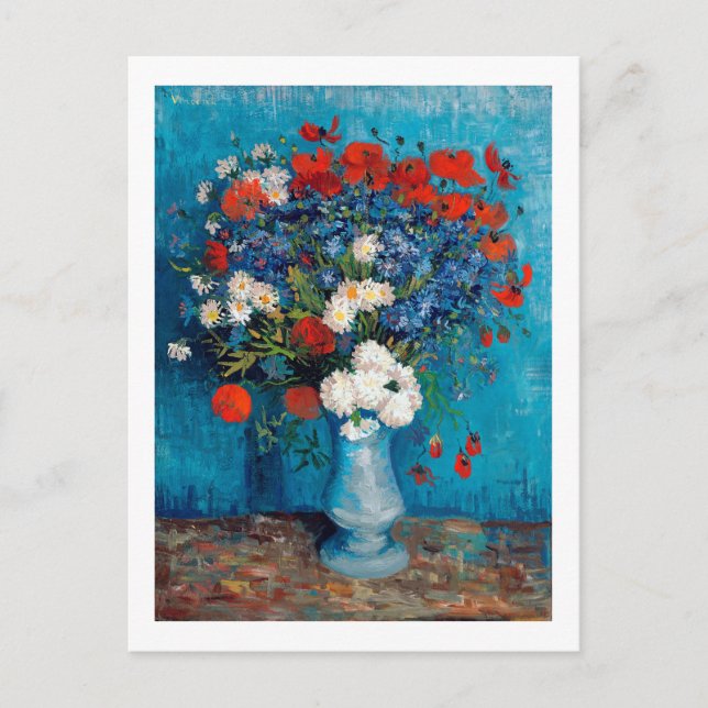 Vase with Cornflowers and Poppies, Van Gogh Postcard (Front)