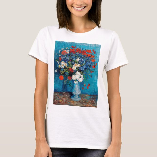 Vase with Cornflowers and Poppies, Van Gogh T-Shirt (Front)
