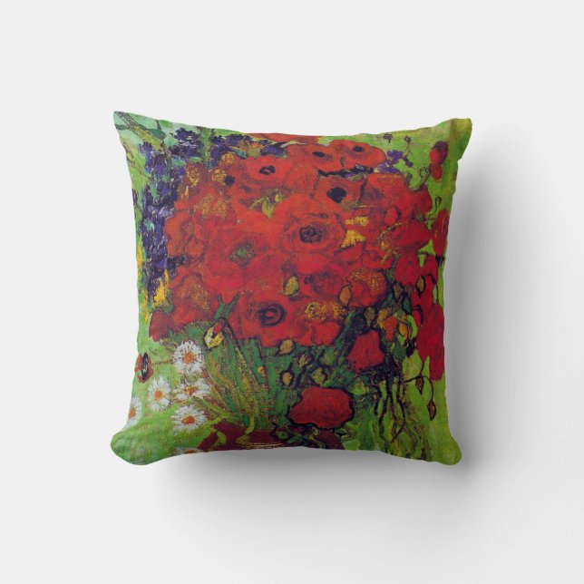 Vase with Cornflowers and Poppies, Van Gogh Throw Pillow (Front)