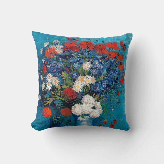 Vase with Cornflowers and Poppies, Van Gogh Throw Pillow (Front)