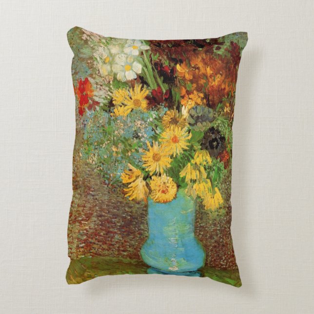 Vase with Daisies and Anemones by Vincent van Gogh Accent Pillow (Back(Vertical))