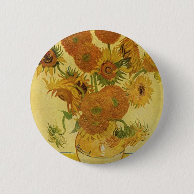 Vase with Fifteen Sunflowers by Van Gogh 2 Inch Round Button (Front)