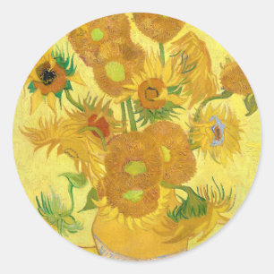 Vase with fifteen sunflowers by Vincent Van Gogh Classic Round Sticker