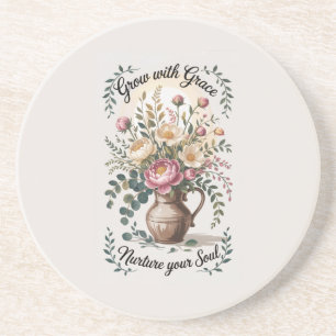 Vase With Florals Grow With Grace Quote Coaster