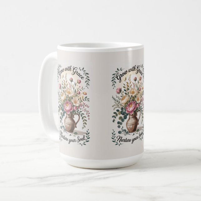 Vase With Florals Grow With Grace Quote Coffee Mug (Front Left)