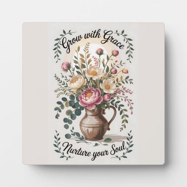 Vase with Florals Grow With Grace Quote Plaque (Front)