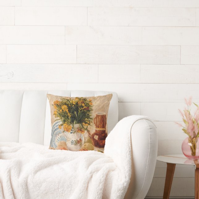 Vase with Flowers, Coffeepot and Fruit, van Gogh  Throw Pillow (Couch)