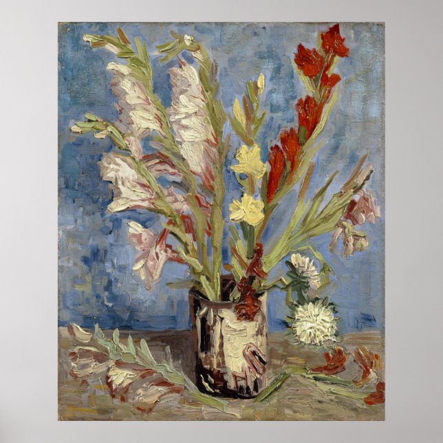 Vase with Gladioli and Chinese Asters by Van Gogh Poster (Front)