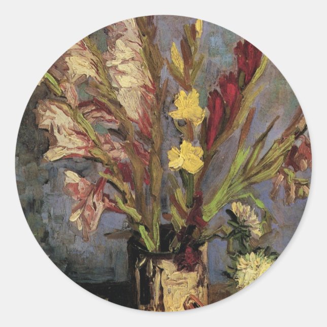 Vase with Gladioli by Vincent van Gogh Classic Round Sticker (Front)