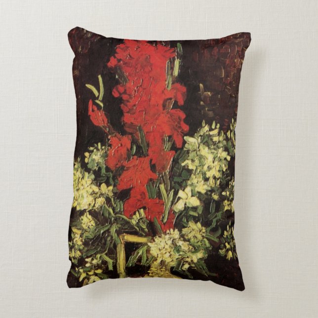 Vase with Gladioli, Carnations by Vincent van Gogh Accent Pillow (Back(Vertical))
