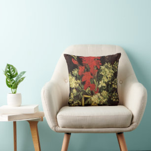 Vase with Gladioli, Carnations by Vincent van Gogh Throw Pillow