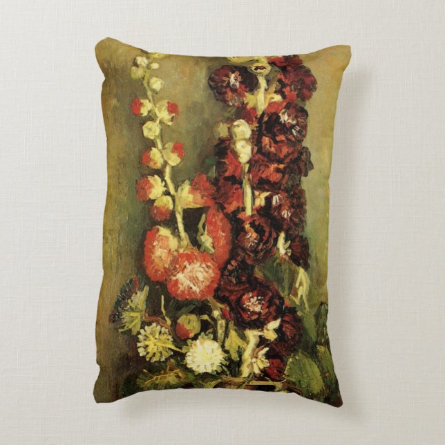 Vase with Hollyhocks by Vincent van Gogh Accent Pillow (Back(Vertical))