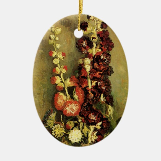 Vase with Hollyhocks by Vincent van Gogh Ceramic Ornament (Front)
