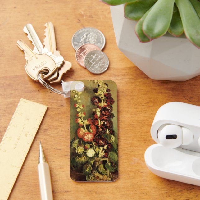 Vase with Hollyhocks by Vincent van Gogh Keychain (Desk)
