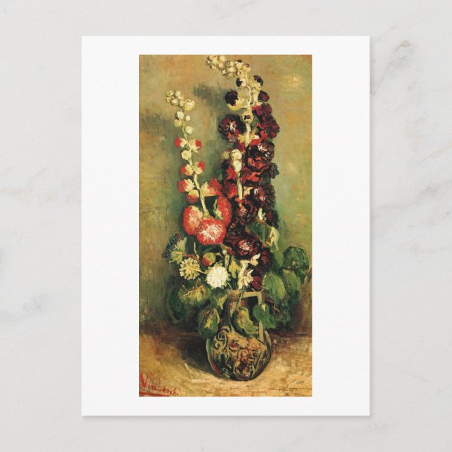 Vase with Hollyhocks (F235) Van Gogh Fine Art Postcard (Front)