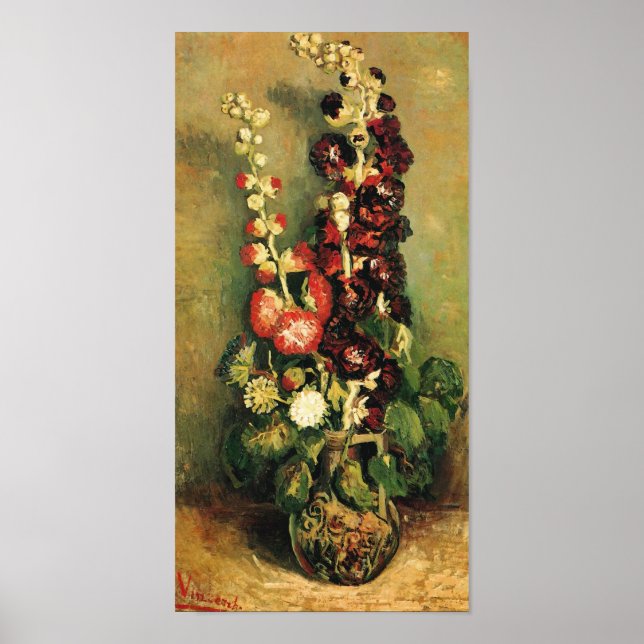 Vase with Hollyhocks (F235) Van Gogh Fine Art Poster (Front)