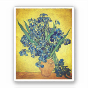 Vase with Irises Against a Yellow Back