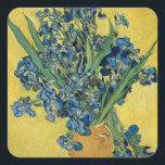 Vase with Irises by Van Gogh Square Sticker<br><div class="desc">Vincent van Gogh's art - Paintings of floral and nature - Post-impressionist landscape artworks - Vase with Irises</div>