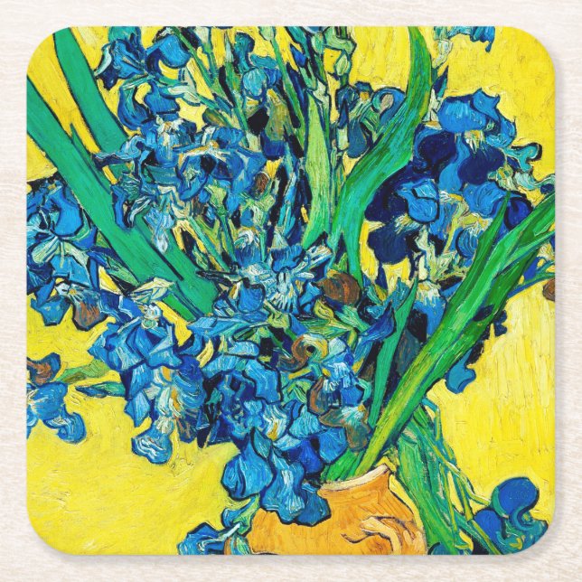 Vase with Irises, Van Gogh Square Paper Coaster (Front)