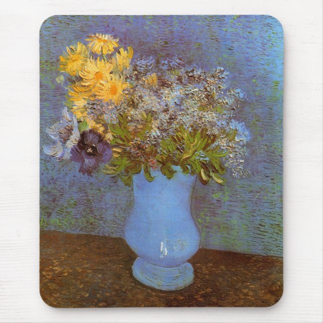 Vase with Lilacs and Daisies by Vincent van Gogh Mouse Pad (Front)