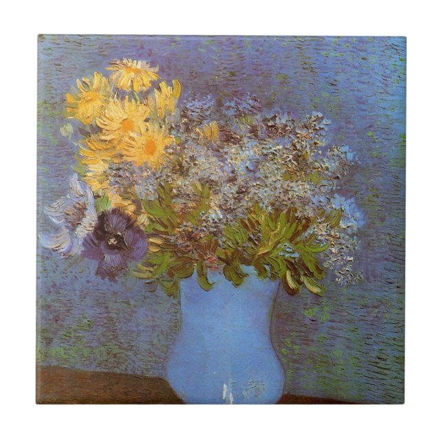 Vase with Lilacs and Daisies by Vincent van Gogh Tile (Front)