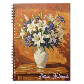 Vase with Lilies and Iris Flowers Personalized Notebook