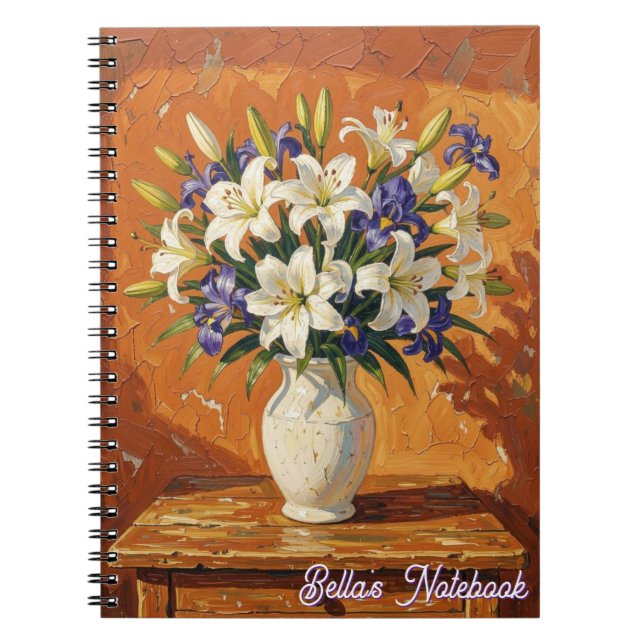 Vase with Lilies and Iris Flowers Personalized Notebook (Front)