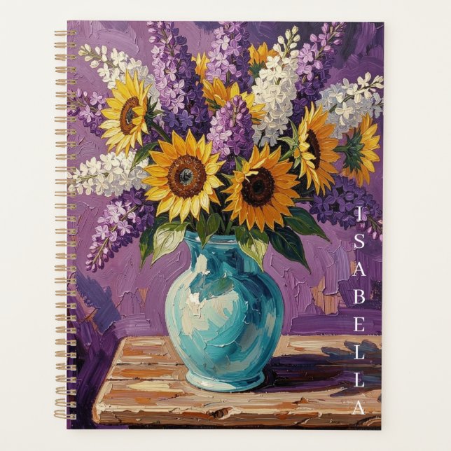 Vase with Lilies and Iris Flowers Personalized Planner (Front)