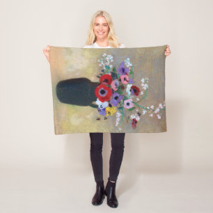 Vase with Mixed Flowers, Redon Fleece Blanket