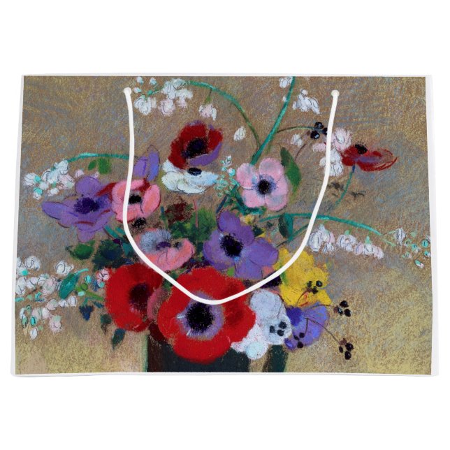 Vase with Mixed Flowers, Redon Large Gift Bag (Front)