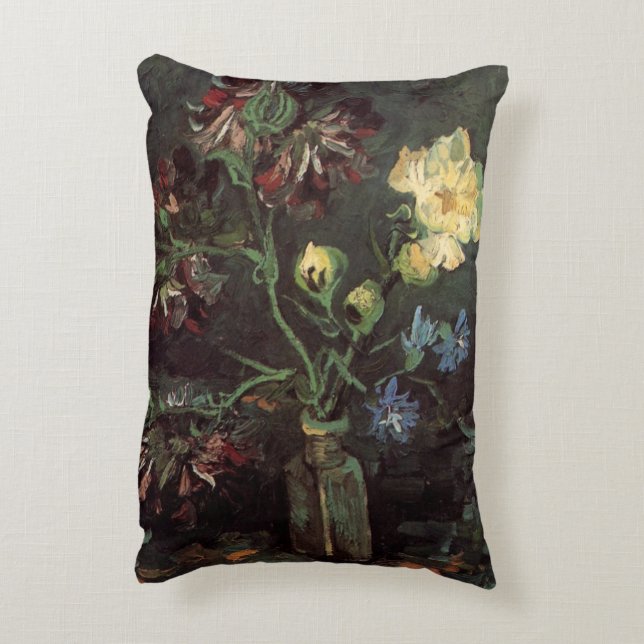 Vase with Myosotis and Peonies by Vincent van Gogh Accent Pillow (Back(Vertical))