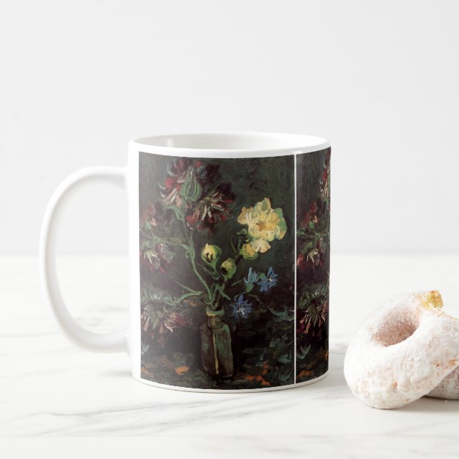Vase with Myosotis and Peonies by Vincent van Gogh Coffee Mug (With Donut)