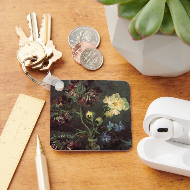Vase with Myosotis and Peonies by Vincent van Gogh Keychain (Desk)