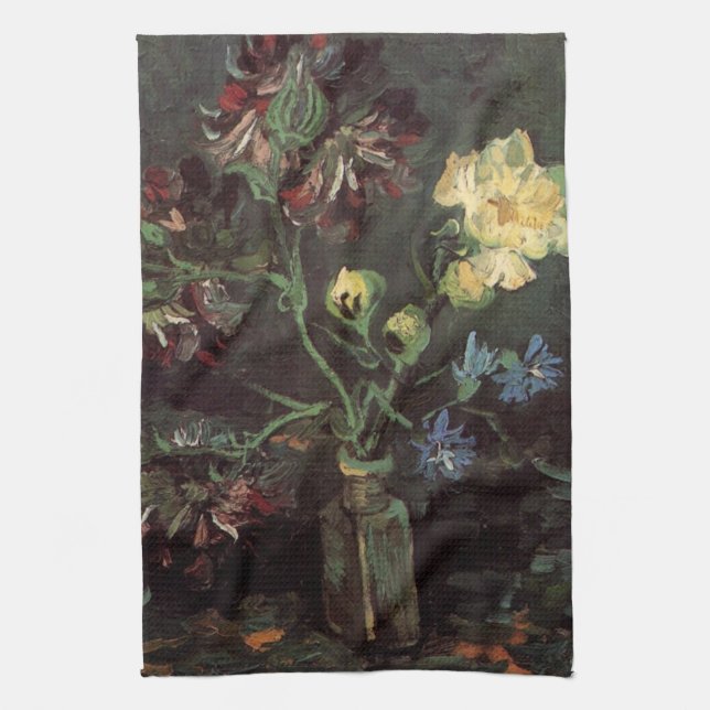 Vase with Myosotis and Peonies by Vincent van Gogh Kitchen Towel (Vertical)