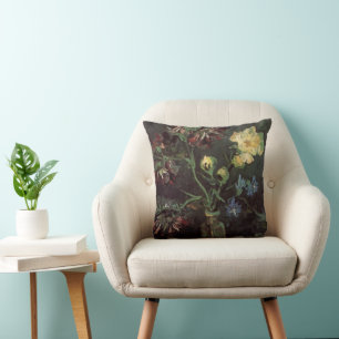 Vase with Myosotis and Peonies by Vincent van Gogh Throw Pillow